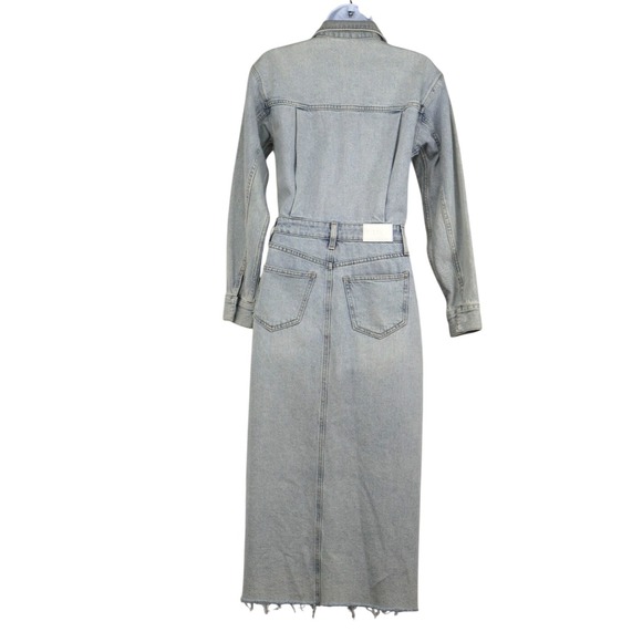 Pistola Amira Long Sleeve Midi Denim Dress Snap Front Light Wash Size XXS NWT - Picture 4 of 13